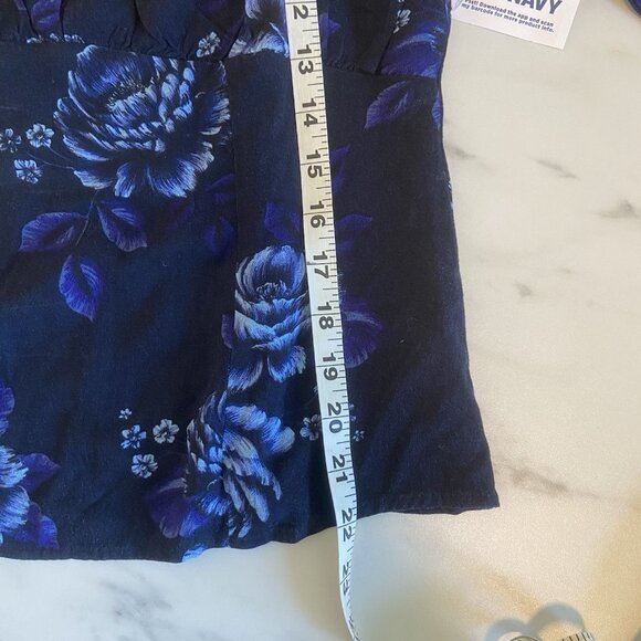 Old Navy Womens M Puff Sleeve Smock Long Sleeve Blouse Navy Blue Floral Cottage - Picture 10 of 10